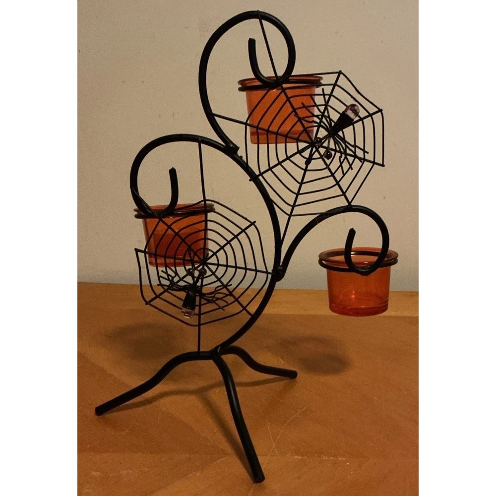 Halloween Spiders On‎ Webs Tea Light Candle Holder, Unbranded